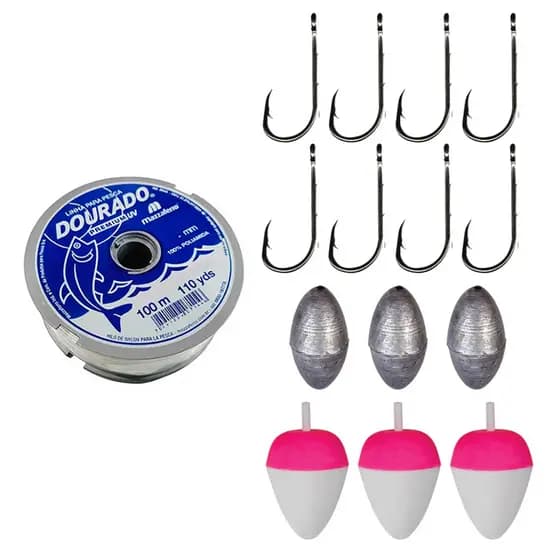 KIT DE PESCA PARA TILAPIA COM LINHA ANZOL BÓIA E CHUMBO