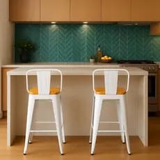 Kit 2 Banquetas Tolix Alta Iron Aço Assento Madeira Cozinha Balcão Bistrô