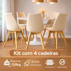 Kit 4 Cadeiras Eames Leda Base Madeira Sala de Jantar Várias Cores
