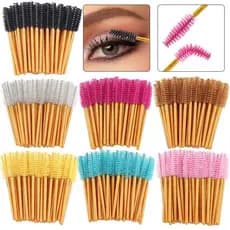 50 Pçs Descartável Cílios Maquiagem Escova Rímel Varinhas Ouro Mini Olho Lash Escovas Curto Sobrancelha Pente Ferramenta