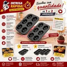 Kit 2 Formas Assadeira Teflon Antiaderente 6 Cavidades Cupcakes Bolinhos Muffins Pão de Queijo Cake Cozinha