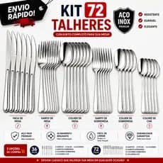 Faqueiro 72 Peças Jogo de Talheres em Aço Inox Premium Completo para Refeições Sobremesas e Churrasco
