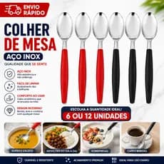 Kit 12 Colheres de Sopa Inox Cabo Plástico Premium