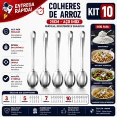 Kit 10 Colheres de Servir Arroz Inox Grande 25cm Ideal Para Cozinha Restaurante e Buffet