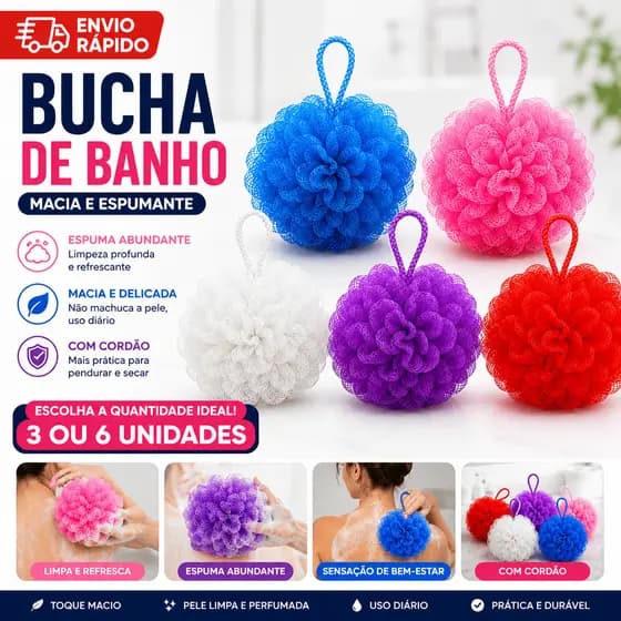 Kit 6 ou 3 Esponja Bucha De Banho Esfoliante De Nylon Macia Com Cordinha