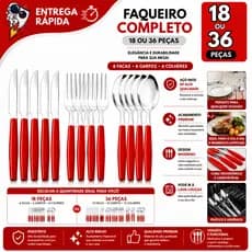 Faqueiro 36 Talheres Inox Cabo Preto ou Vermelho