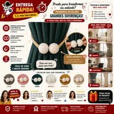 Prendedor Magnética Para Cortina Organizador Corda Pérola Decorativa