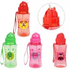 Garrafa de Água Infantil com Canudo e Alça Squeeze Garrafinha de Água - Tampa Flip-Top