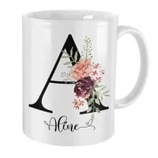 Caneca com Inicial e Nome Alfabeto floral e frase personalizada