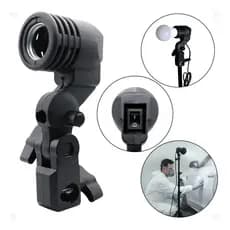 Suporte E27 P/ Iluminador Sombrinha Soquete Preto C/ Fio Nf
