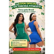 Macaquinho Fitness Copa Do Mundo Brasil Feminino Saia Short de Viés Moda Esporte Academia