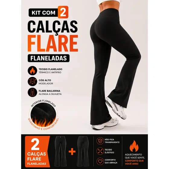 Kit 2 Calça Legging Flare Flanelada Leg Boca De Sino Bailarina Grossa Zero Transparência