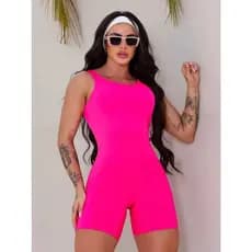 Macaquinho Feminino Fitness Curto Suplex Confortável Modelador Academia Dia a Dia