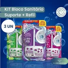 Kit 3 Blocos Sanitários Novo Frescor com Suporte + Refil 30g – Original