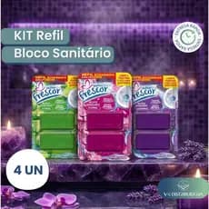 Kit 4 Refil Bloco Sanitário Novo Frescor – Total 8 Blocos Econômicos