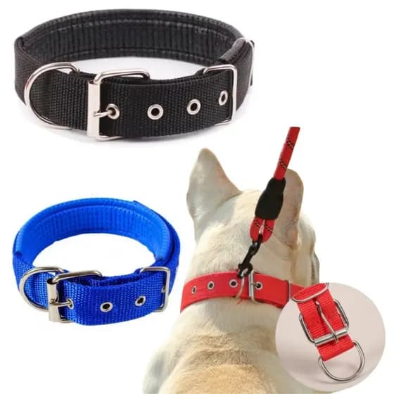 Coleira de Nylon Dupla Camada de Forro Com Costura Reforçada Fivela de Metal Para Cachorro Grande Médio Porte