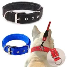Coleira de Nylon Dupla Camada de Forro Com Costura Reforçada Fivela de Metal Para Cachorro Grande Médio Porte