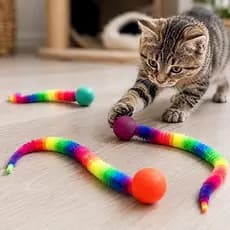 Kit com 3 Bolinhas Saltitantes para Gatos, Brinquedo Interativo com Cauda Arco-Íris LR-0344