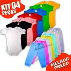 Kit bebe 4 peças -  Body bebe e Calça Mijão (Rn P M e G)