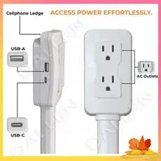 Extensor De Tomada Elétrica O De Energia Possui USB-A , C E 2 Tomadas Ca , Estende 22 "-34 " Pode Ser Usado Em Protetore