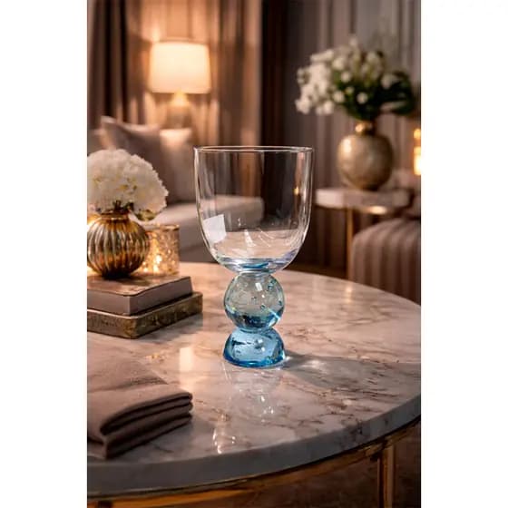 Taça de Vidro com Base Azul 420ml – Design Elegante, Taça para Água, Vinho e Drinks, Estilo Sofisticado