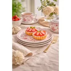 Jogo 4 Pratos Sobremesa Bordõ 20cm Porcelana Premium Elegante
