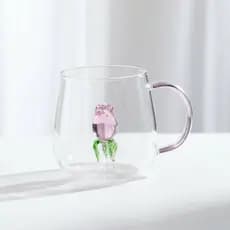 Caneca De Vidro Borossilicato 3D Rosa 350ml Café Chá Capuccino