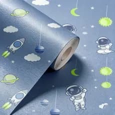 Papel Adesivo Astronauta Para Quarto Infantil 5 Metros x 45cm Foguete Planeta Espaço Autoadesivo