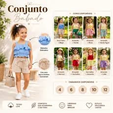 Conjunto Babado Infantil Menina Cropped com Babados e Short Cintura Alta Casual