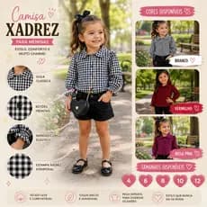 Camisa Xadrez Infantil Menina Manga Longa Botões Frontais Tecido Leve Confortável Casual Fashion