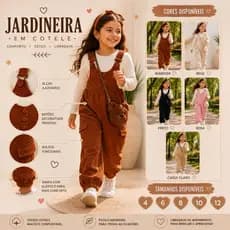 Jardineira Infantil em Cotelê com Bolsos Cargo | Macacão Infantil Feminino Casual | Alças Reguláveis | Confortável e Mod