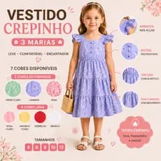 Vestido Infantil Menina Crepinho 3 Marias Floral – Leve, Confortável e Estiloso