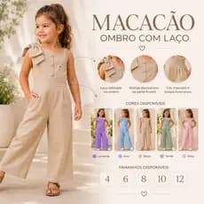 Macacão Ombro com Laço Infantil Pantalona Elegante com Botões Decorativosŵ