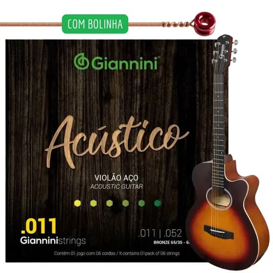 Encordoamento Giannini Com Bolinha GESPW Encordoamento Violão Aço 011 Corda de Violão de Aço Bronze