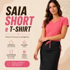 Saia Short , T--shirt, Moda fitness Evangélica