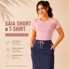 Saia short, T-shirt-Moda fitness evangélica