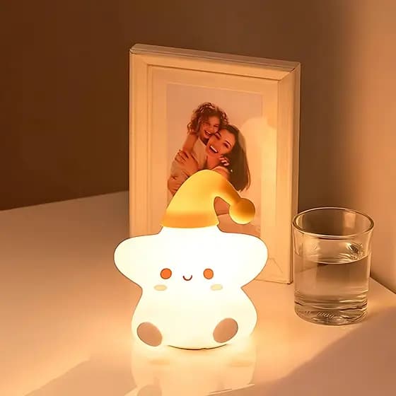 Mini Luminária Abajur Estrela Fofo Led Silicone Touch Recarregável