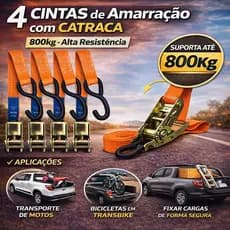 Kit 4 Catraca aço 800kg + Cinta Amarração 4,6m X 25mm Carga moto Jet Ski Barco sinta caminhão