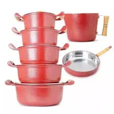 kit panelas + frigideira + canecao aluminio batido grossopomel de madeira