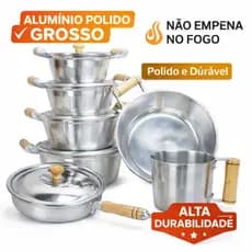 Conjunto de Panelas de Aluminio Batido Polido Fundido 14 a 22cm Canecão 12cm Frigideira 20cm
