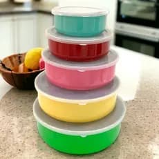 Kit Conjunto 5 Potes Tigelas em Aço Inox Com Tampa de Silicone - Bowl Saladeira para Alimentos e Mantimentos - Hermético