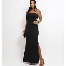 Vestido Longo De Alça Com Abertura Lateral Feminino Viral Promocao Canelado Alça Adulto Verao Elegante Chique Estampado