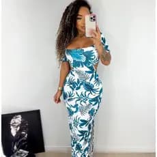 Vestido Feminino Longo Manguinha vazado na lateral canelado elegante estampado florido oncinha