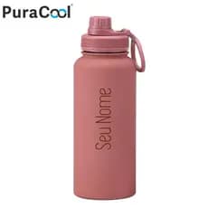 PuraCool 1000mL Garrafa Térmica De Água | Base Protetora Nome Personalizado Presente + 24h Frio