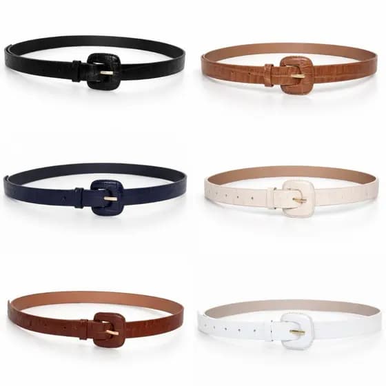 Cinto Feminino Fino COURO LEGÍTIMO CROCO Fivela Encapada Moda Blogueira