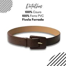 Cinto Feminino COURO LEGÍTIMO Fivela Trapézio Encapada 3,6cm