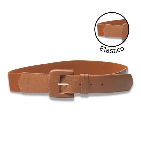 Cinto Feminino Couro Legitimo Quadrado Passante Duplo com Elástico