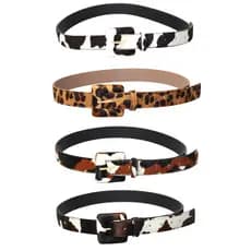 Cinto Couro Legítimo Animal Print Fivela Encapada Quadrada