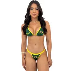 Conjunto Biquíni Brasil Copa Cortininha Bicolor Sem Bojo Fita Fio Dental