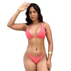 Conjunto Biquíni com Bojo de Amarração Fio Dental com Detalhe de Argola